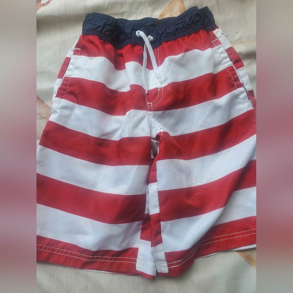 Red and White Striped Boys Swim Trunks Size 7-8 By Crazy 8